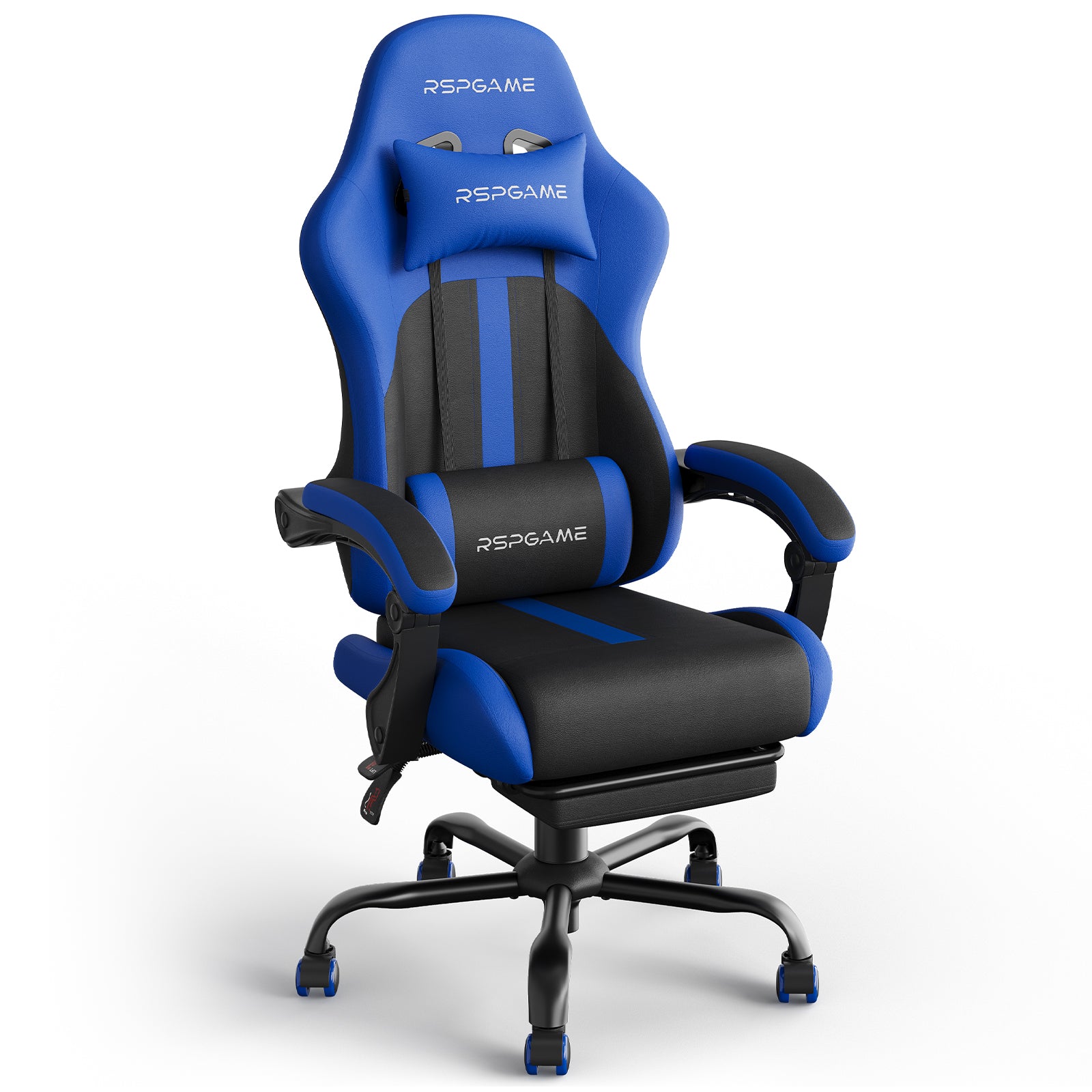 RSPGame Ergonomic Gaming Chairs for Adults,Pocket Spring Cushion,PU Leather Office Chairs with Lumbar Support and Retractable Footrest,Home and Office Computer Chairs-Blue Racing