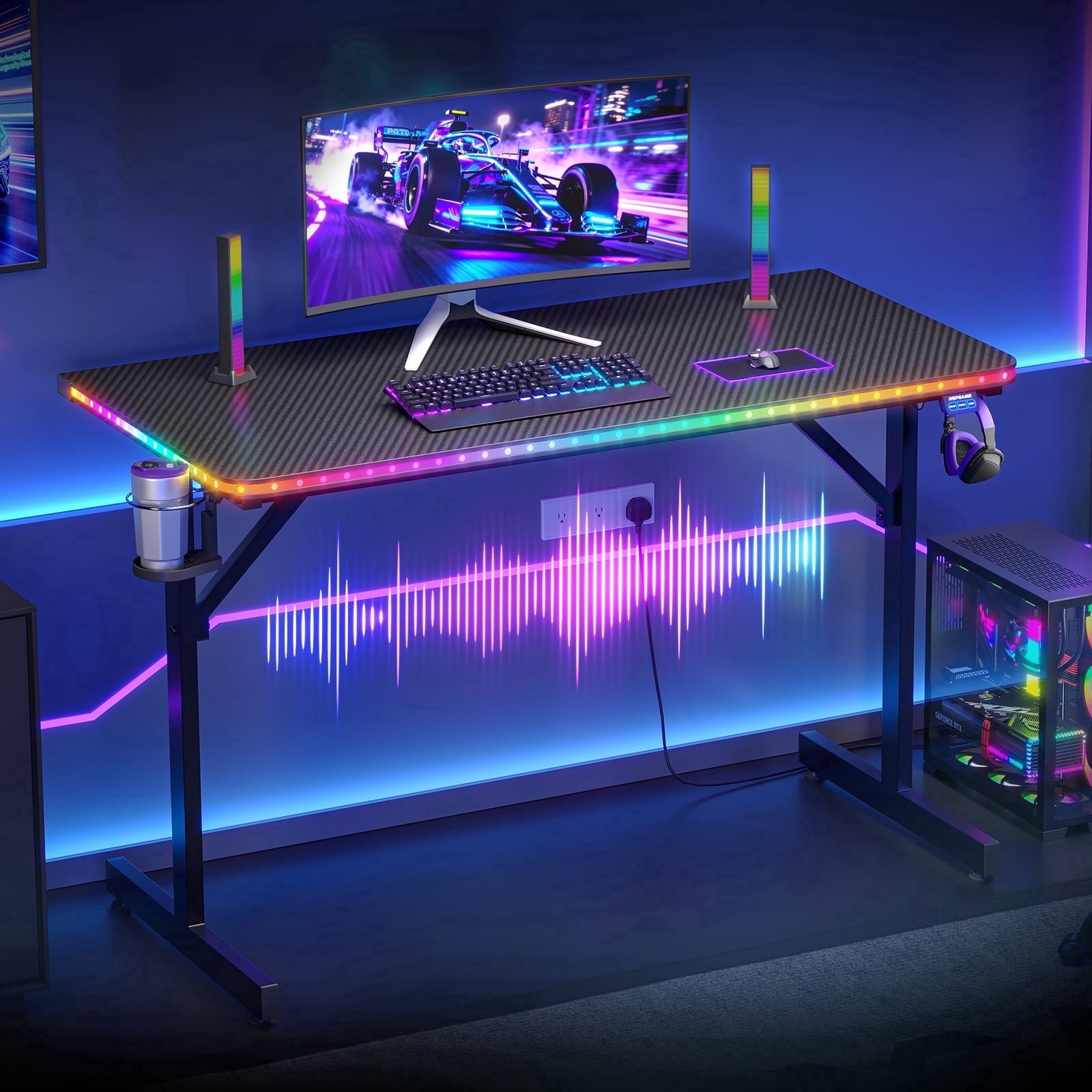 RSPGAME, Gaming Desk, 43" Music Sync LED, Red Racing - image 2