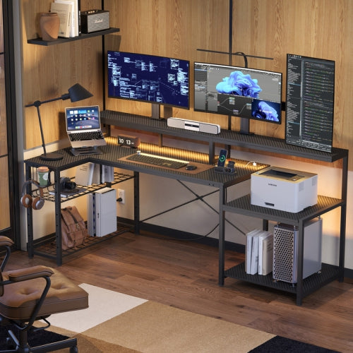 Bestier, Gaming Desk, 71 inch L-Shaped with Power Outlets LED - image 3