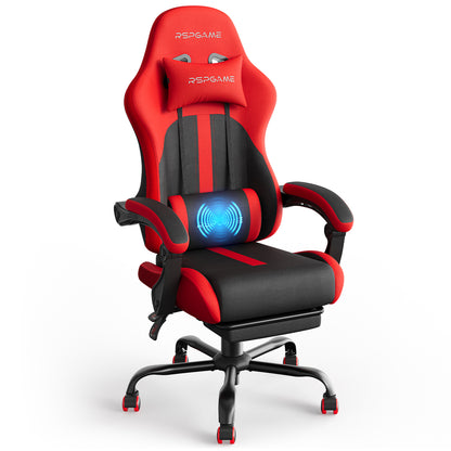 RSPGame Message Ergonomic Gaming Chairs for Adults,Pocket Spring Cushion,PU Leather Office Chairs with Lumbar Support and Retractable Footrest,Home and Office Computer Chairs-Red Racing