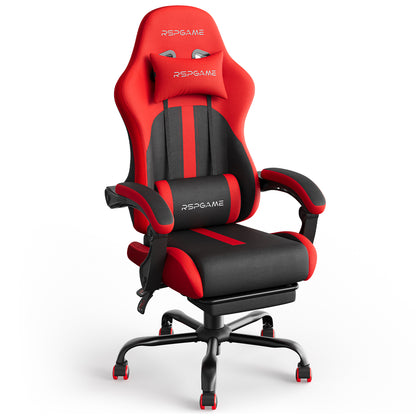 RSPGame Ergonomic Gaming Chairs for Adults,Pocket Spring Cushion,PU Leather Office Chairs with Lumbar Support and Retractable Footrest,Home and Office Computer Chairs-Red Racing