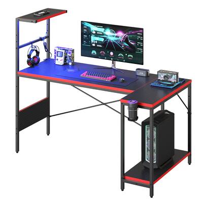 RSPGAME 57 Inch Gaming Desk with RGB LED Lights & Extra Large Space, Reversible L-Shaped Desk with Hook, Cup Holder &…