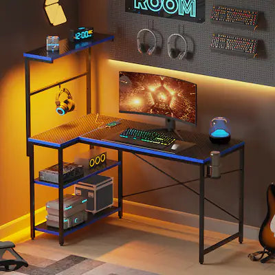 RSPGAME, LED Gaming Desk with Power Outlets, 41 inch, Blue