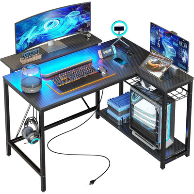 Bestier 51 L Shaped Gaming Desk with Power Outlets, LED Workstation