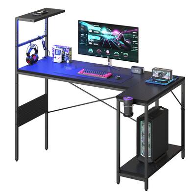 RSPGAME 57 Inch Gaming Desk featuring RGB LED Lights & Extra Large Space, Reversible L-Shaped Desk with Hook, Cup Holder &…