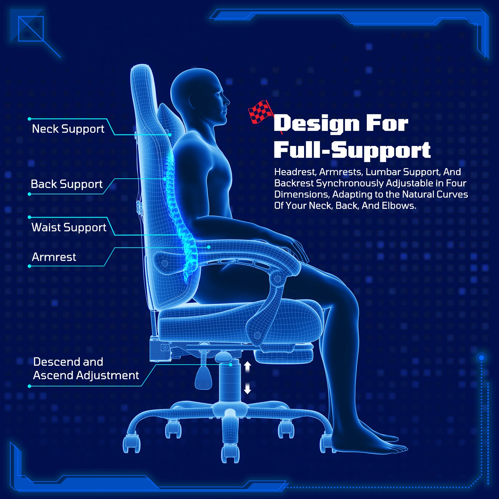 RSPGame Ergonomic Gaming Chairs for Adults,Pocket Spring Cushion,PU Leather Office Chairs with Lumbar Support and Retractable Footrest,Home and Office Computer Chairs-White Racing