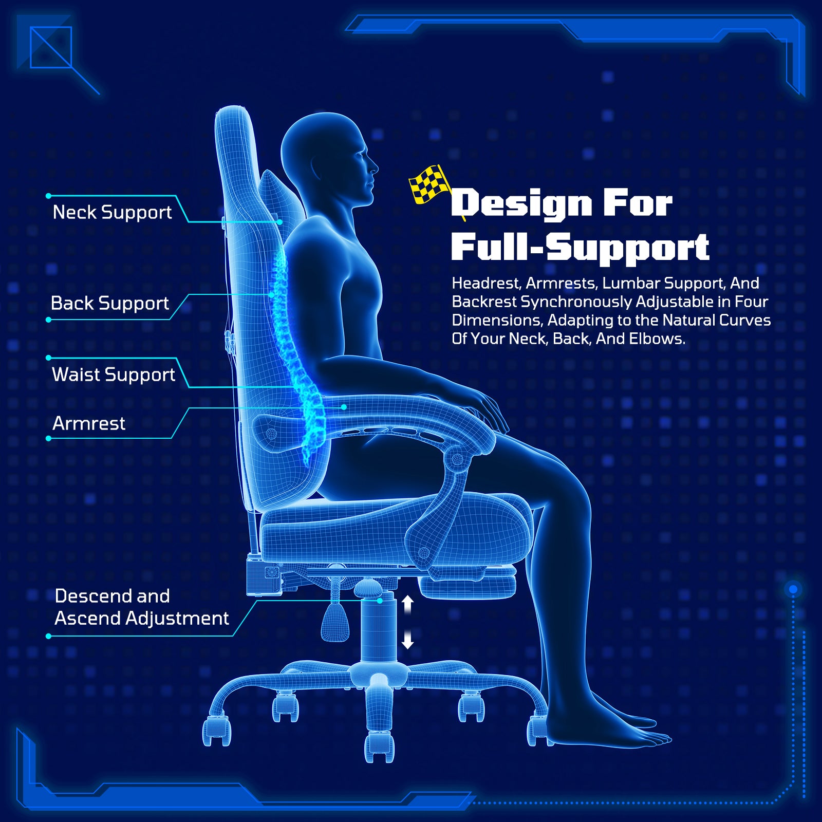 RSPGAME Ergonomic Gaming Chair For Adults,PU Leather Office Chairs with Lumbar Support and Retractable Footrest,Home and Office Computer Chairs-Yellow Racing