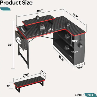 Bestier 42 inch Gaming Desk with LED Lights & Power Outlet, Reversible L Shaped Computer Desk with Hutch & Storage Shelves,…