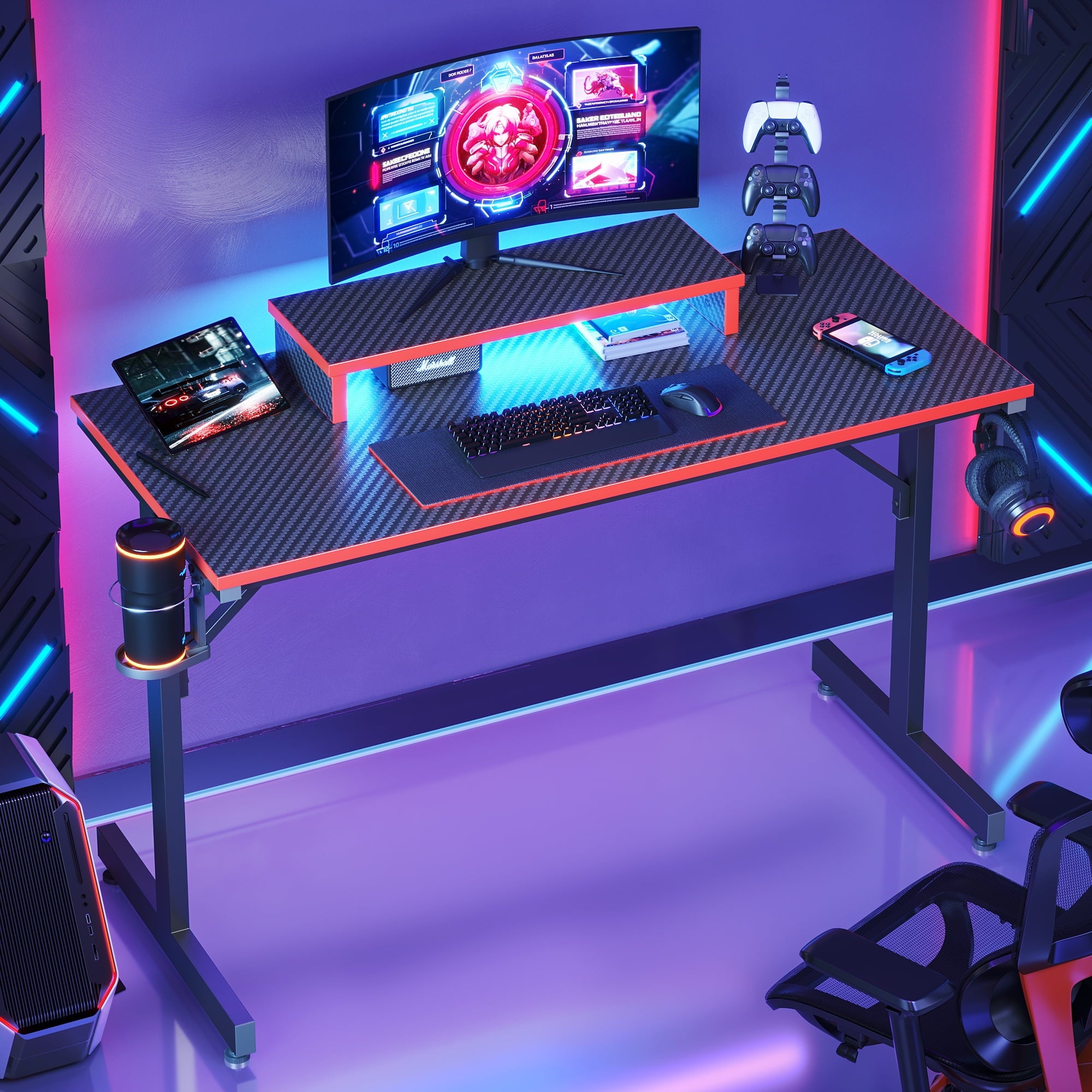 Bestier, Gaming Desk, 59" x 31.5", Carbon Fiber Black