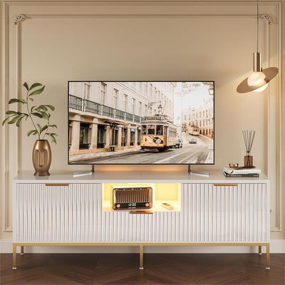 Bestier 55" LED TV Stand for TVs up to 60" Modern High Gloss Entertainment Center with Drawers Cabinets Fluted TV Console,…