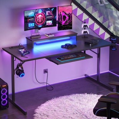 Bestier 58" Gaming Desk with LED Lights and Power Outlet