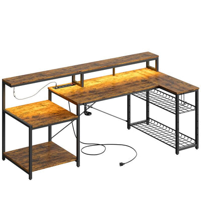 Bestier, Gaming Desk, 71 inch L-Shaped with Power Outlets LED - image 2
