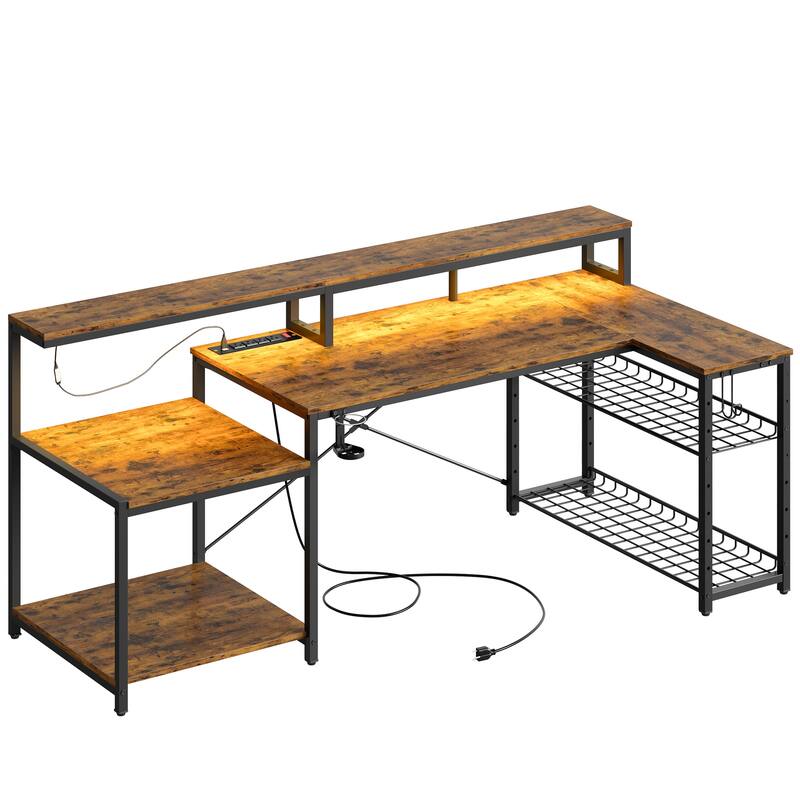 Bestier, Gaming Desk, 71 inch L-Shaped with Power Outlets LED - image 2