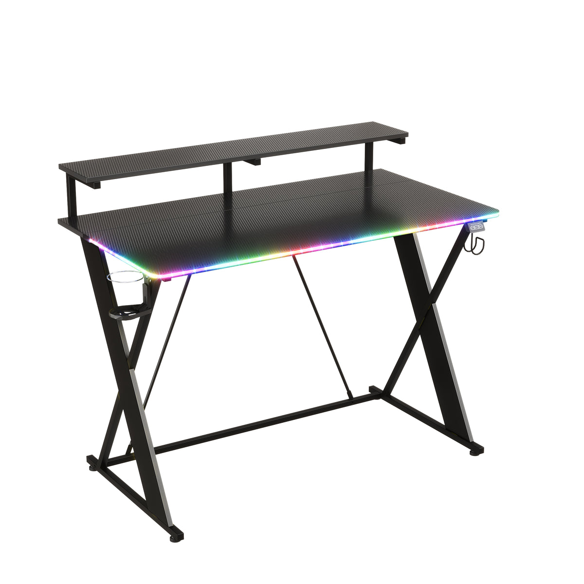 RSPGAME 43" Music Sync LED Gaming Desk,X-Shape Ergonomic Monitor Stand Gamer Table,PC Desk with Dynamic Lighting,Color Changing Office Desks,Black Racing