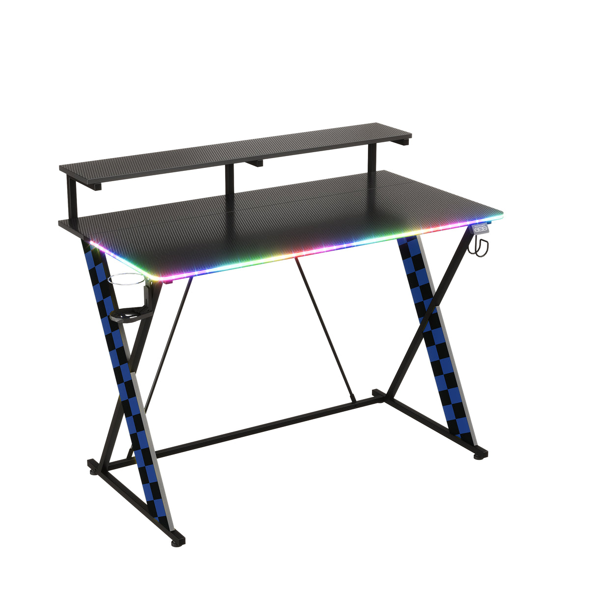 RSPGAME 43" Music Sync LED Gaming Desk,X-Shape Ergonomic Monitor Stand Gamer Table,PC Desk with Dynamic Lighting,Color Changing Office Desks,Black Racing