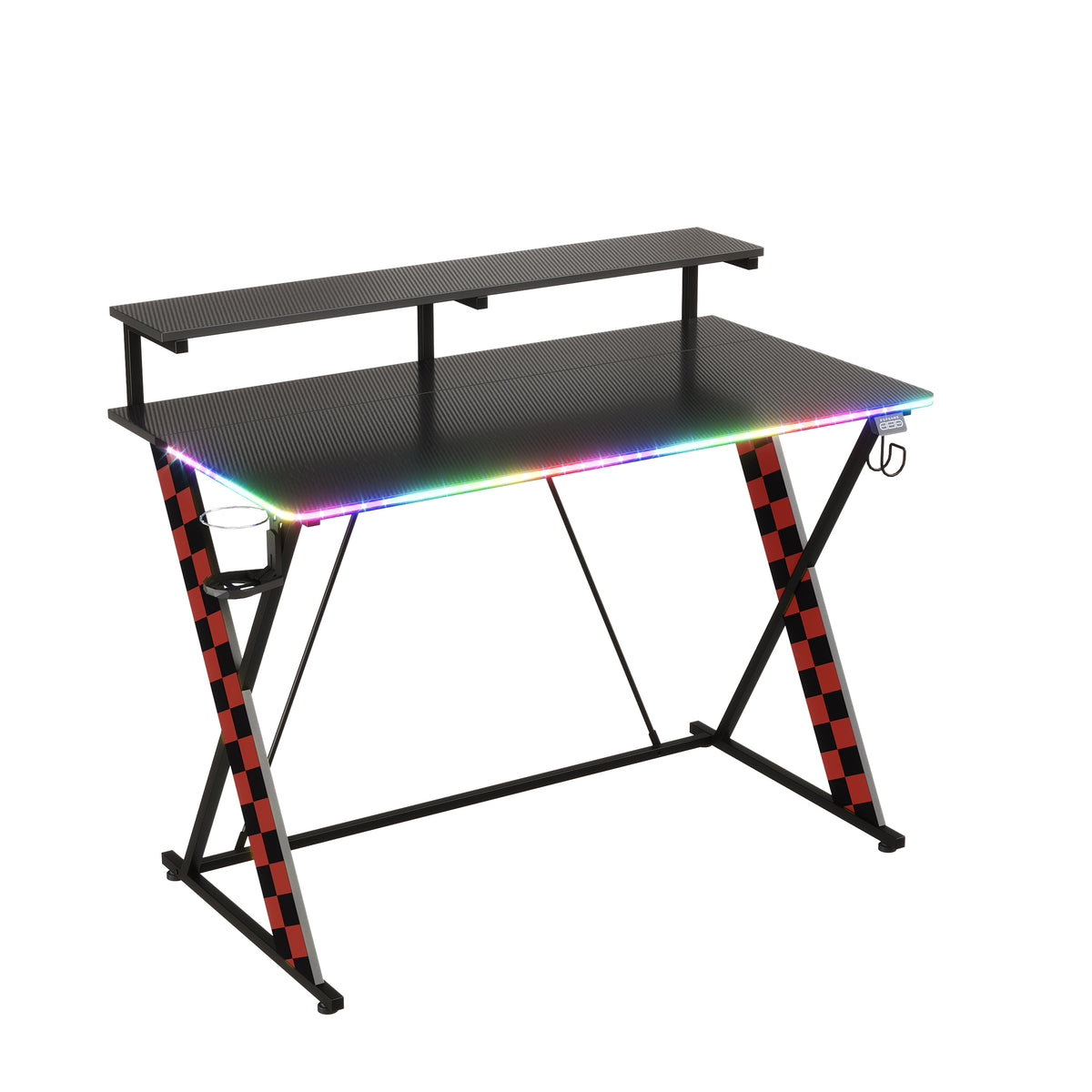 RSPGAME 43" Music Sync LED Gaming Desk,X-Shape Ergonomic Monitor Stand Gamer Table,PC Desk with Dynamic Lighting,Color Changing Office Desks,Black Racing