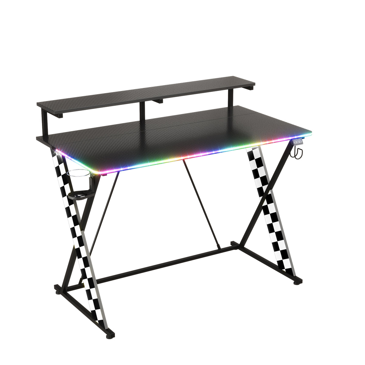 RSPGAME 43" Music Sync LED Gaming Desk,X-Shape Ergonomic Monitor Stand Gamer Table,PC Desk with Dynamic Lighting,Color Changing Office Desks,Black Racing