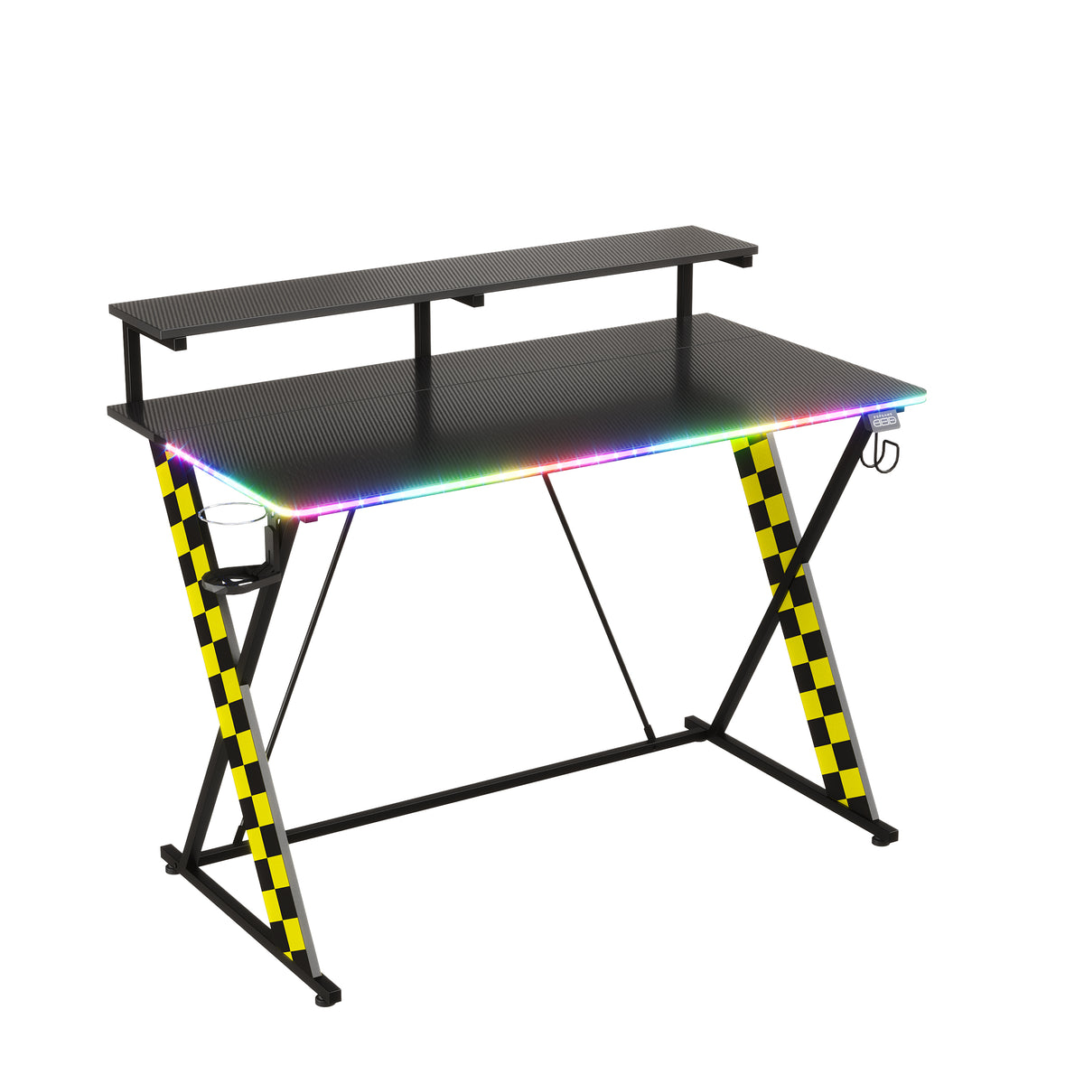 RSPGAME 43" Music Sync LED Gaming Desk,X-Shape Ergonomic Monitor Stand Gamer Table,PC Desk with Dynamic Lighting,Color Changing Office Desks,Black Racing