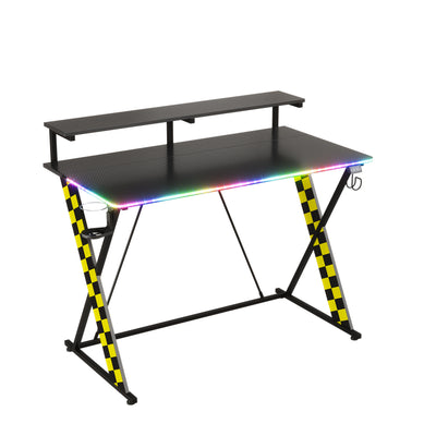 RSPGAME 43" Music Sync LED Gaming Desk,X-Shape Ergonomic Monitor Stand Gamer Table,PC Desk with Dynamic Lighting,Color Changing Office Desks,Black Racing