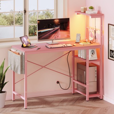 Bestier, Gaming Desk, 42 inch, Pink, LED Lights and Power Outlet - image 3