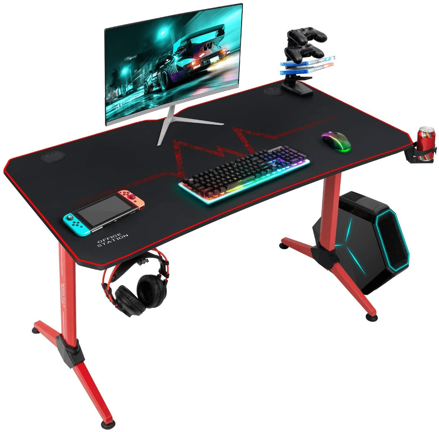 RSPGAME, Gaming Desk, 43" Music Sync LED, Red Racing - image 3