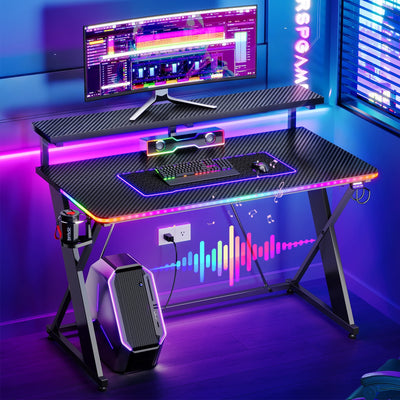RSPGAME 43" Music Sync LED Gaming Desk,X-Shape Ergonomic Monitor Stand Gamer Table,PC Desk with Dynamic Lighting,Color…