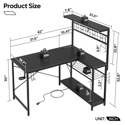 Bestier 42 inch Gaming Desk with LED Lights & Power Outlet, Reversible L Shaped Computer Desk with Hutch & Storage Shelves,…