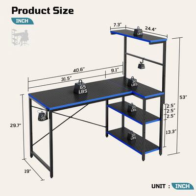 RSPGAME, Gaming Desk, 41 inch L-Shaped Carbon Fiber Blue, Small Space