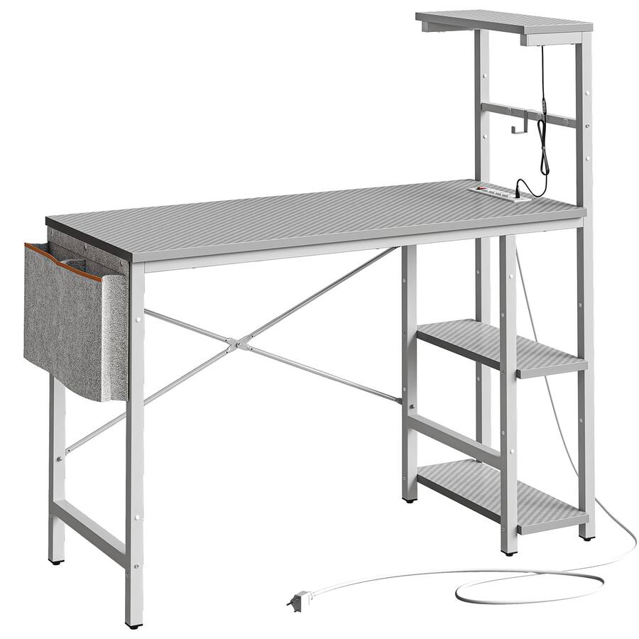 ***Bestier LED Gamer Desk, Gray, with Outlets & USB Ports, Storage Shelves, Carbon Fiber***