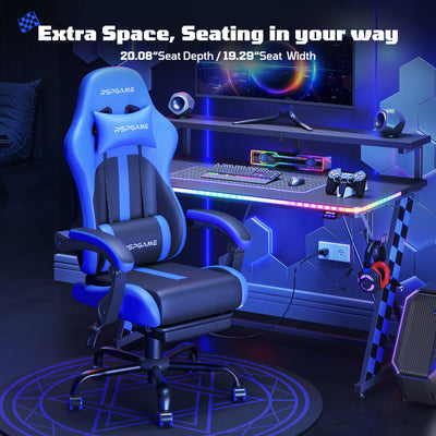 RSPGame Ergonomic Gaming Chairs for Adults,Pocket Spring Cushion,PU Leather Office Chairs with Lumbar Support and Retractable Footrest,Home and Office Computer Chairs-Blue Racing