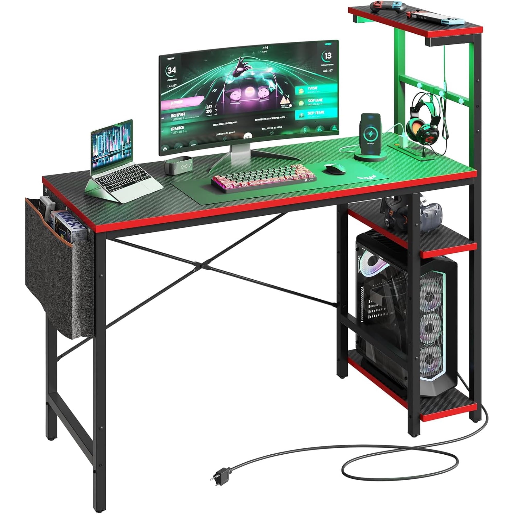 Bestier 44 inch LED Gaming Desk with Outlets and USB Ports
