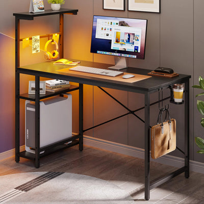 Bestier Reversible 44 inch Computer Desk with LED Lights Gaming Desk with 4 Tier Shelves Black Marble - image 3
