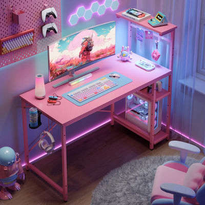 Bestier, Gaming Desk, 42 inch, Pink, LED Lights and Power Outlet - image 2